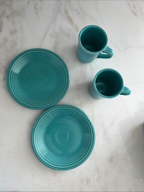 Fiestaware Turquoise Mugs and Dessert Plates Set